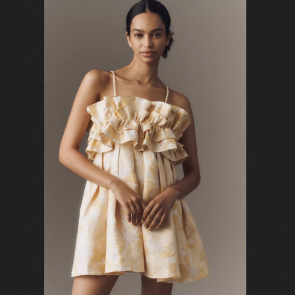 Anthropologie Yellow Floral Ruffle Mini Dress